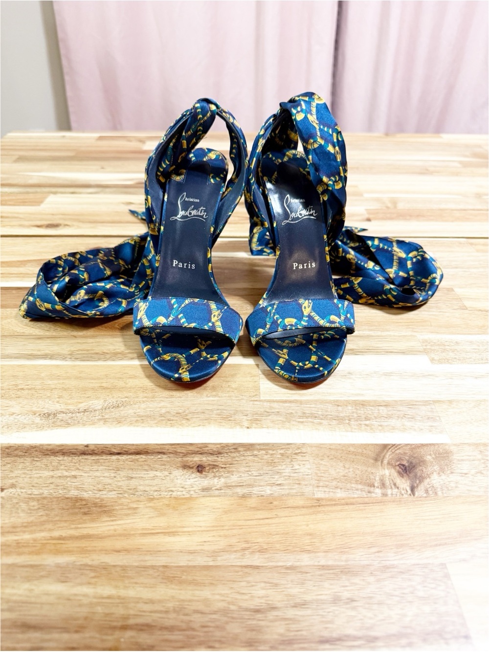 Christian Louboutin Sandale Du Desert 100mm Snake Print Silk Heels Size 39 - Picture 3 of 10
